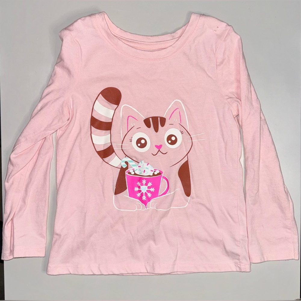 Cat & Jack, Toddler Girls, Size 4T, Long T-Shirt, Pink w/ Cat